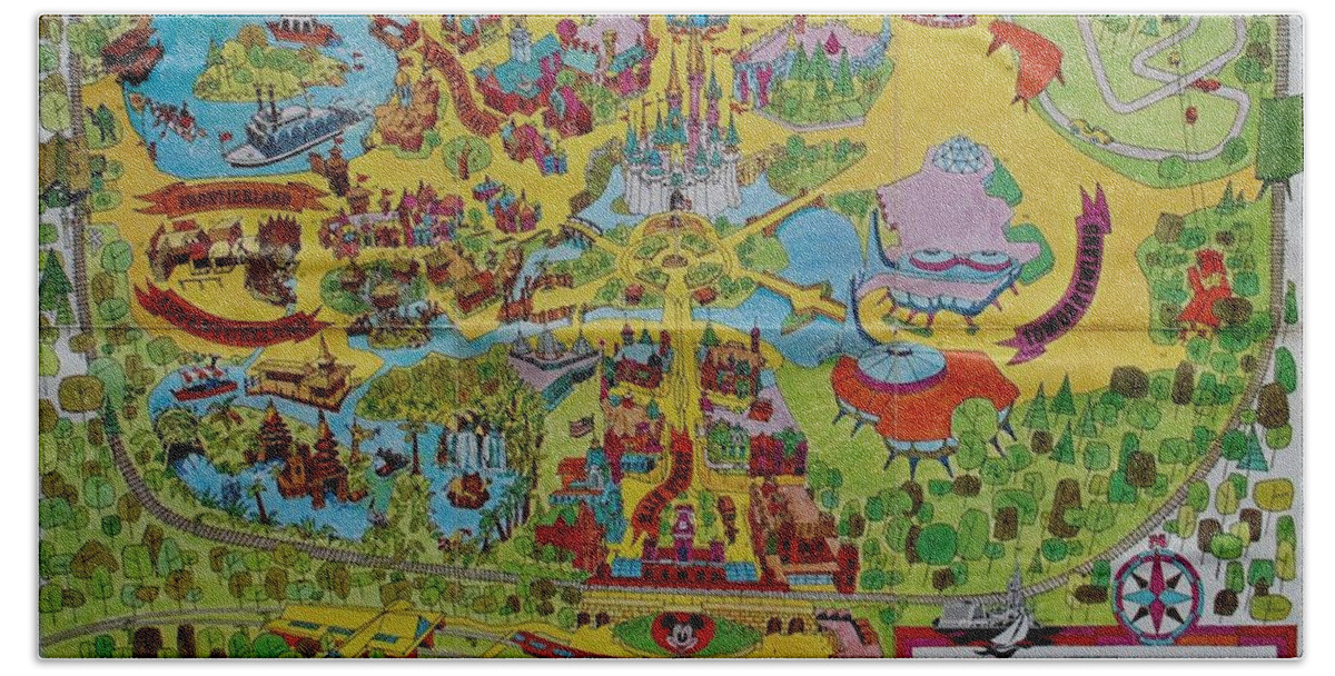 Walt Disney World Beach Towel featuring the photograph 1971 Original Map Of The Magic Kingdom by Rob Hans