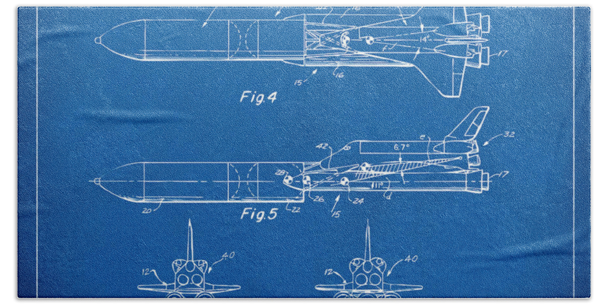 Space Ship Beach Towel featuring the digital art 1975 Space Vehicle Patent - Blueprint by Nikki Marie Smith