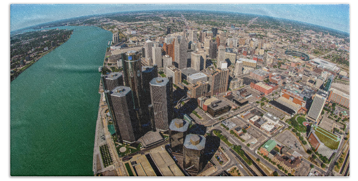Photography Beach Towel featuring the photograph Aerial View Of Detroit Skyline, Wayne #2 by Panoramic Images
