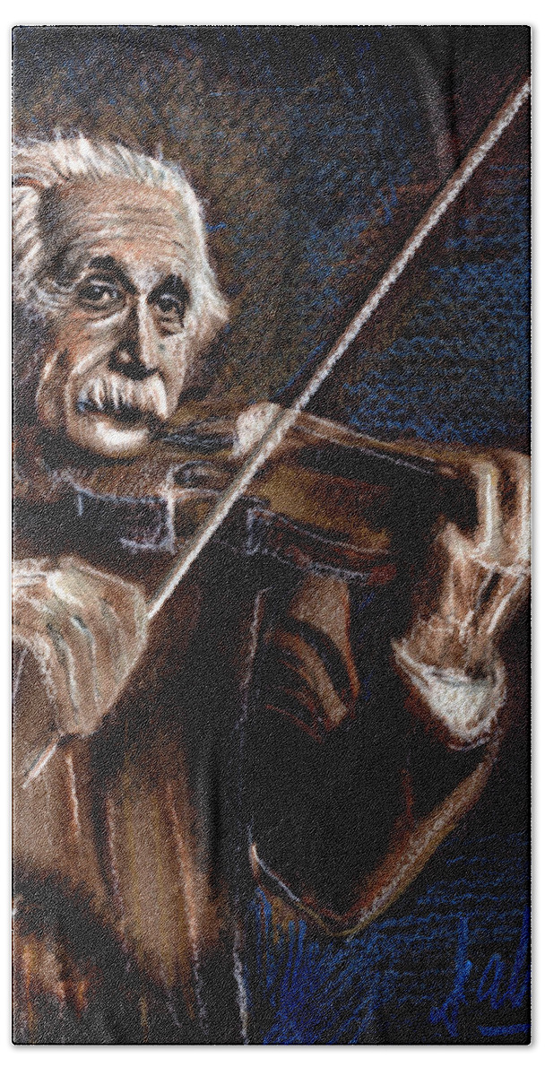 Albert Einstein Beach Sheet featuring the drawing Albert Einstein and Violin #1 by Daliana Pacuraru