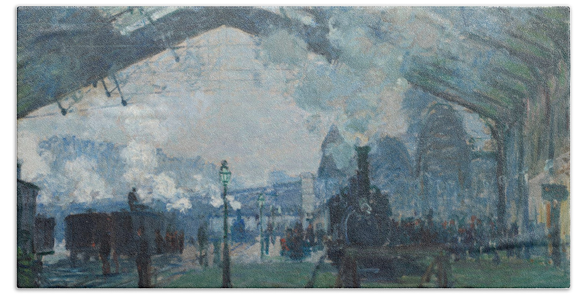 Claude Monet Beach Towel featuring the painting Arrival Of The Normandy Train #2 by Claude Monet