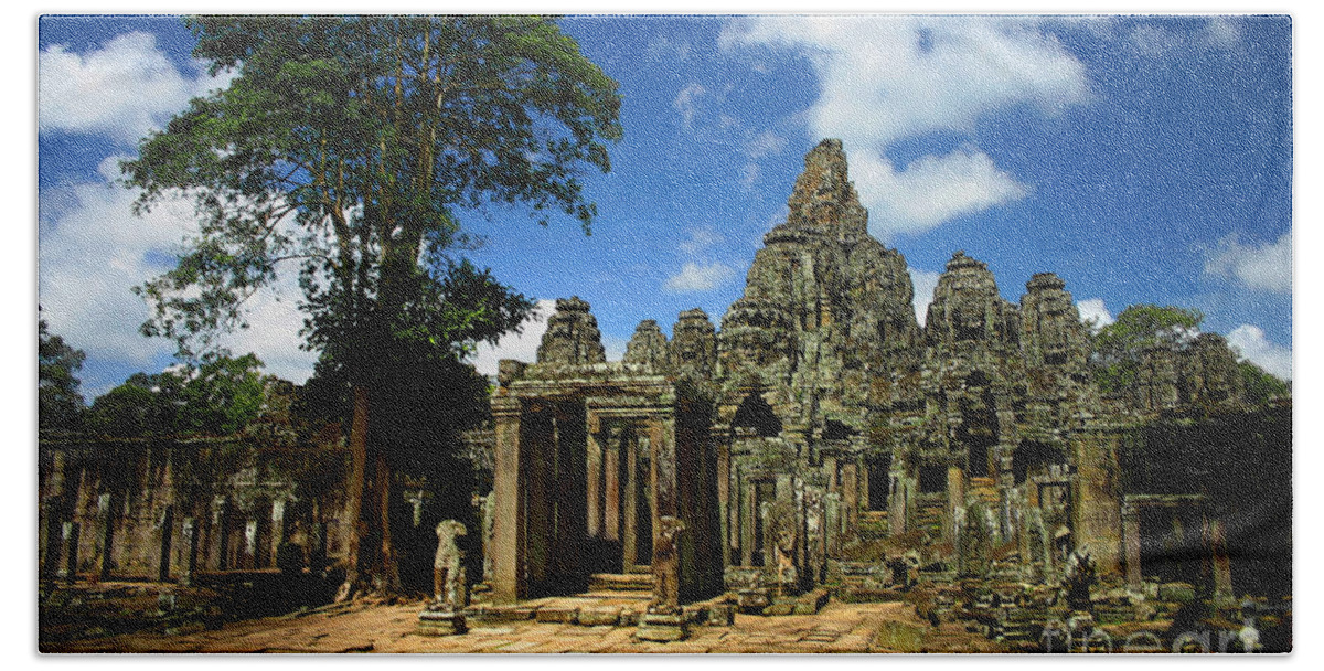 Bayon Beach Towel featuring the photograph Bayon Temple View from the East by Joey Agbayani