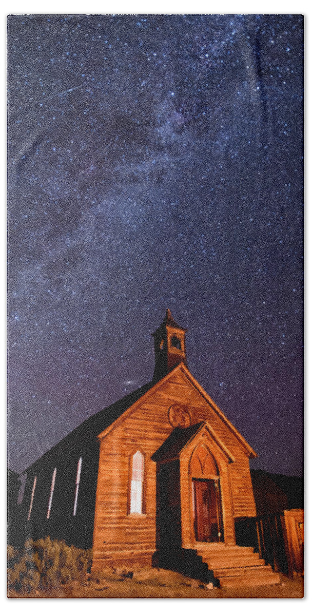 Night Beach Towel featuring the photograph Bodie Church #2 by Cat Connor