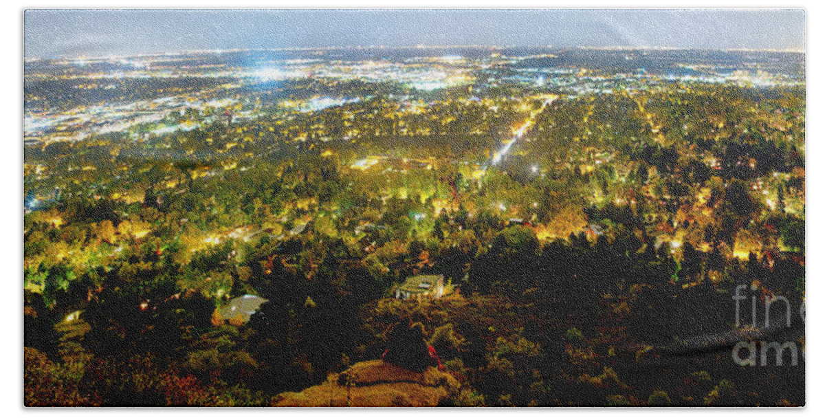 Cityscape Beach Towel featuring the photograph Boulder Colorado City Lights Panorama #2 by James BO Insogna