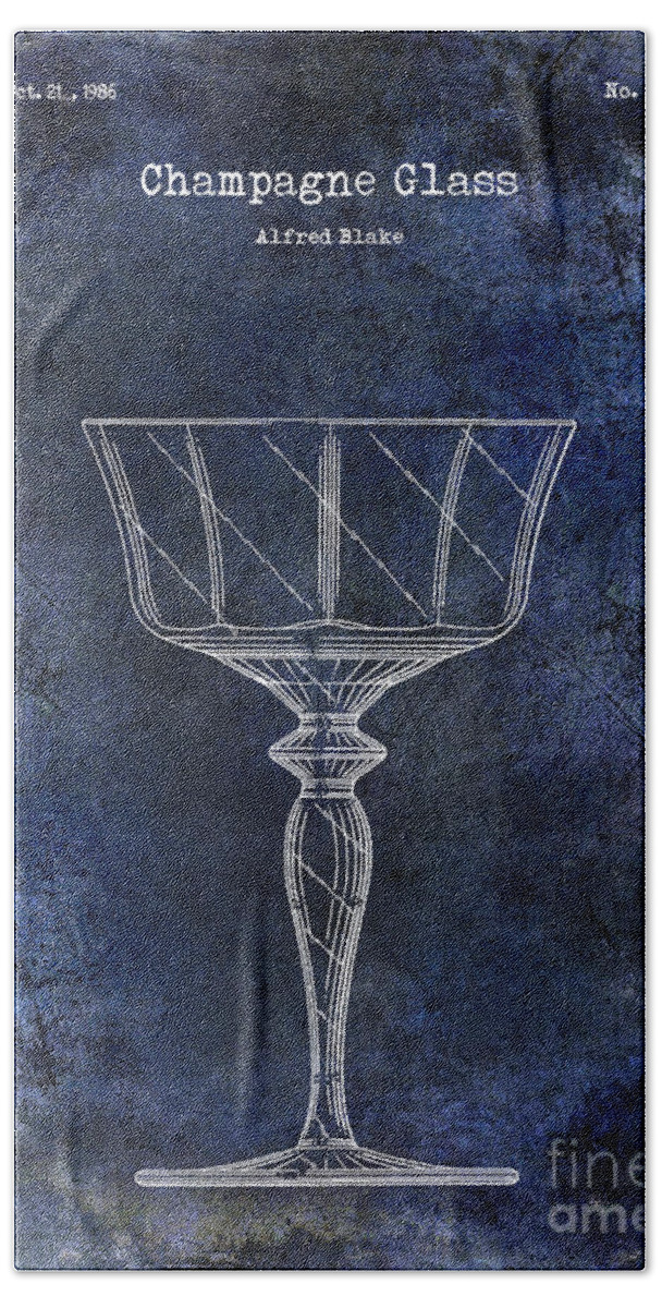 Champagne Patent Drawing Beach Towel featuring the photograph Champagne Glass Patent Drawing Blue #2 by Jon Neidert