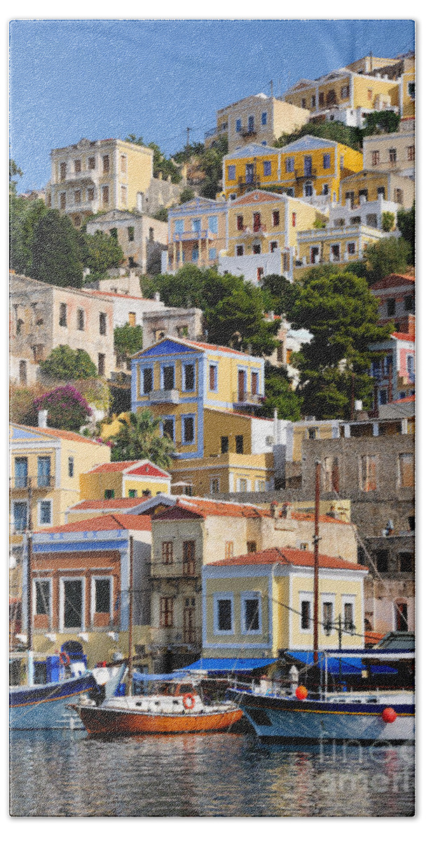 Symi Beach Towel featuring the photograph Colorful Symi #7 by George Atsametakis
