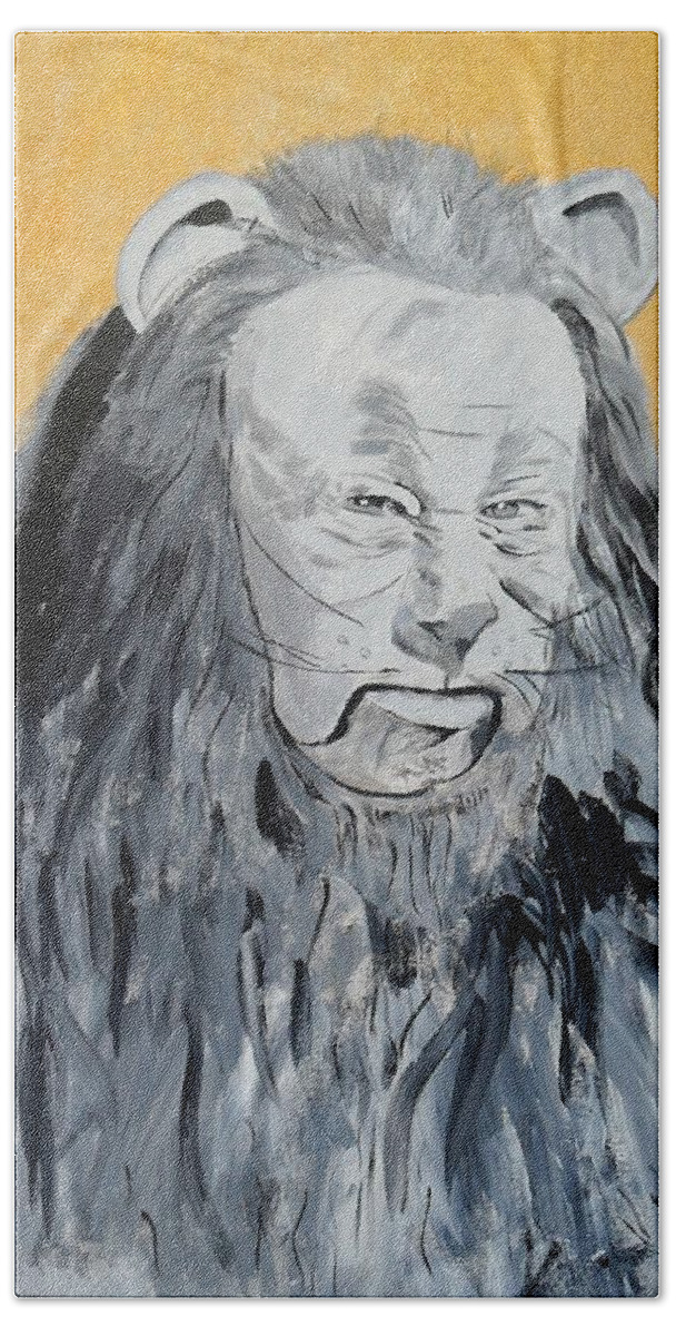 Cowardly Lion Beach Towel featuring the painting Cowardly Lion Wizard of Oz by Dan Twyman