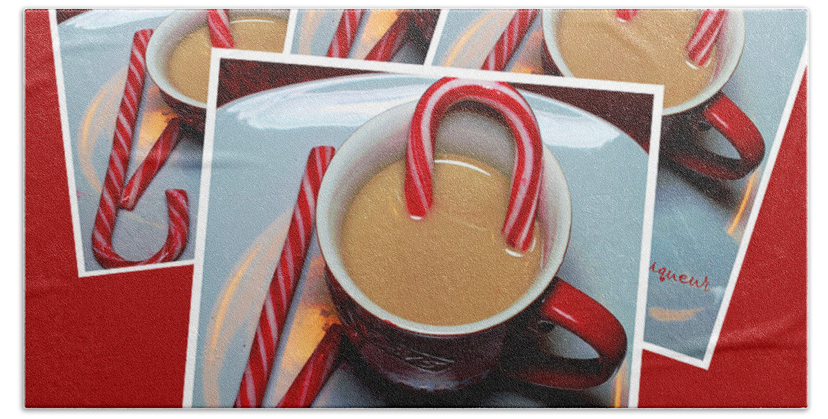 Cup Of Christmas Cheer Beach Towel featuring the photograph Cup of Christmas Cheer - Candy Cane - Candy - Irish Cream Liquor #2 by Barbara A Griffin