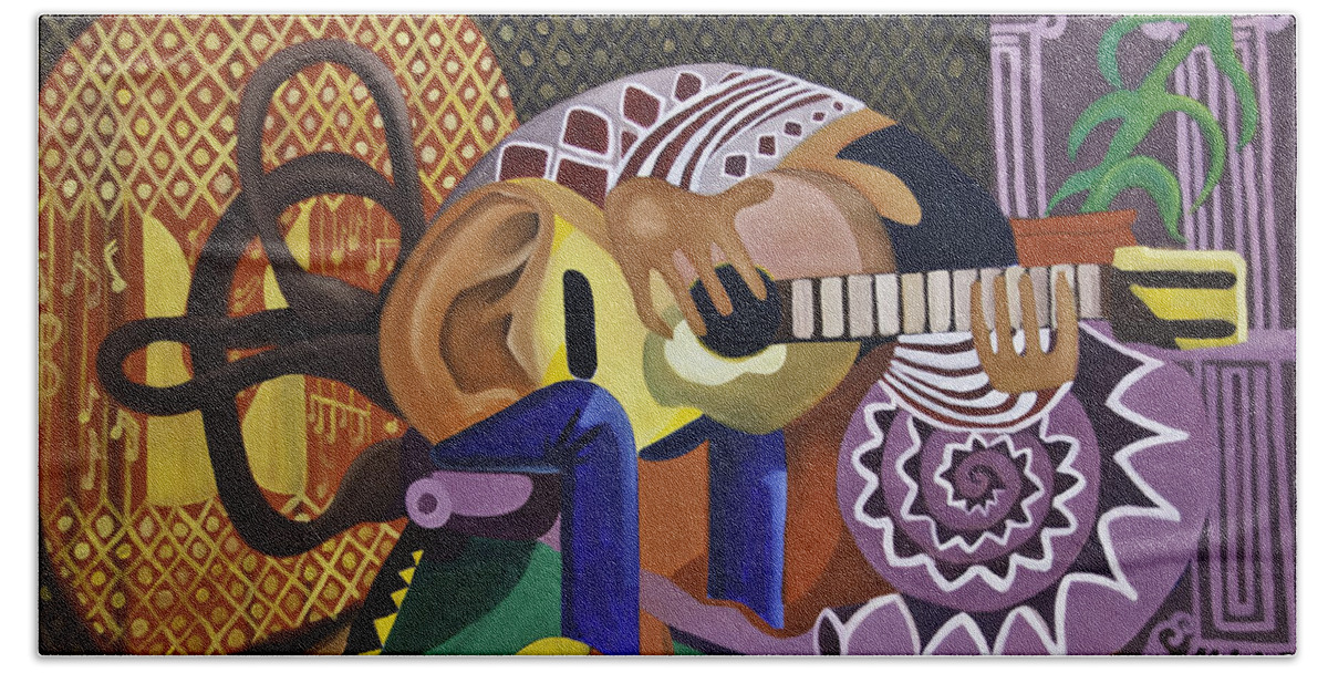 Guitar Beach Sheet featuring the painting The Guitarist by James Lavott