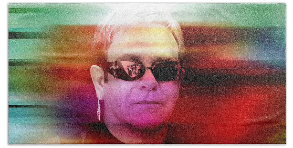 Elton John Photographs Beach Sheet featuring the mixed media Elton John #3 by Marvin Blaine