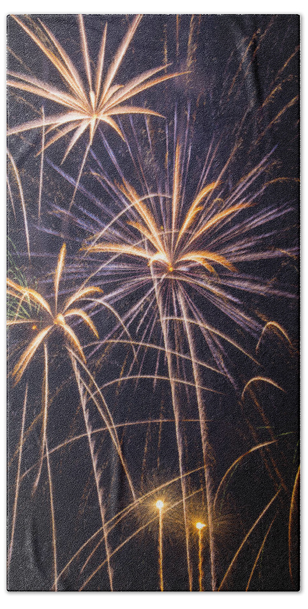 Fireworks Lights Up The Darkness Beach Towel featuring the photograph Fireworks Celebration #1 by Garry Gay