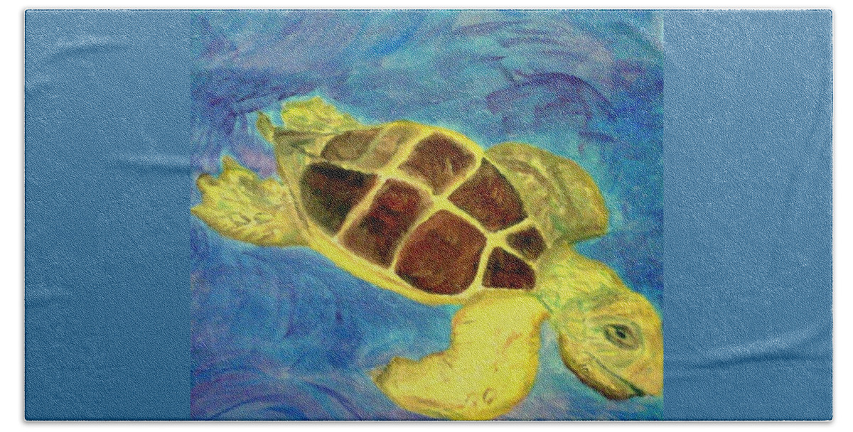 Loggerhead Turtle Beach Towel featuring the painting Loggerhead Freed by Suzanne Berthier