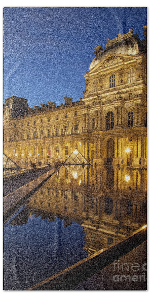 Architectural Beach Towel featuring the photograph Louvre Reflections #2 by Brian Jannsen