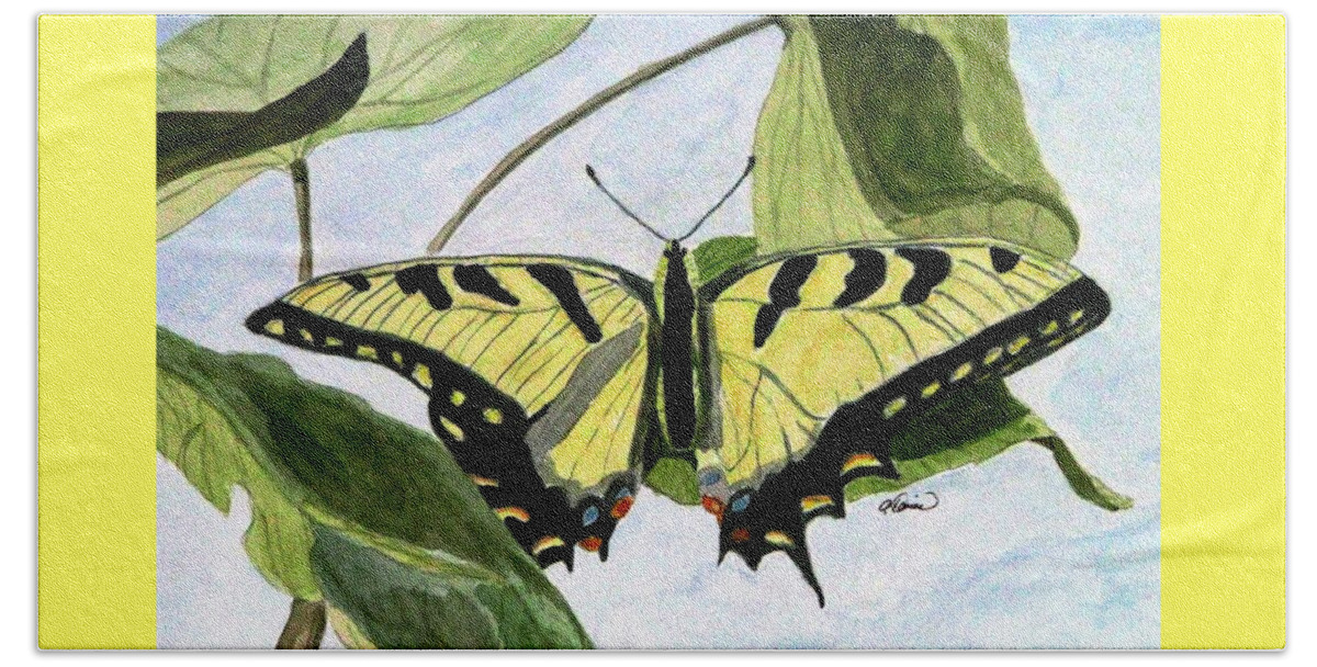 Swallowtail Beach Towel featuring the painting Male Eastern Tiger Swallowtail by Angela Davies