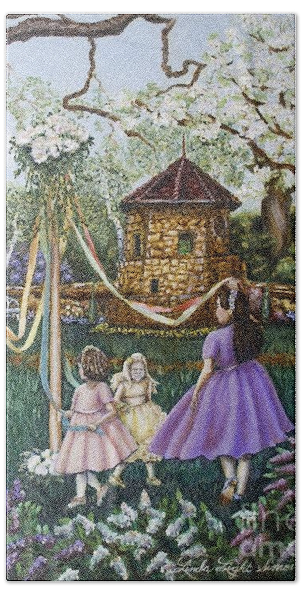 Maypole Beach Towel featuring the painting Mayday Serenade by Linda Simon