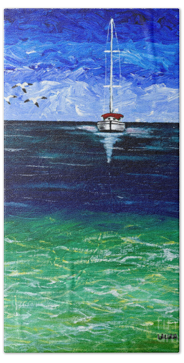 Boat Beach Towel featuring the painting Peaceful by Laura Forde
