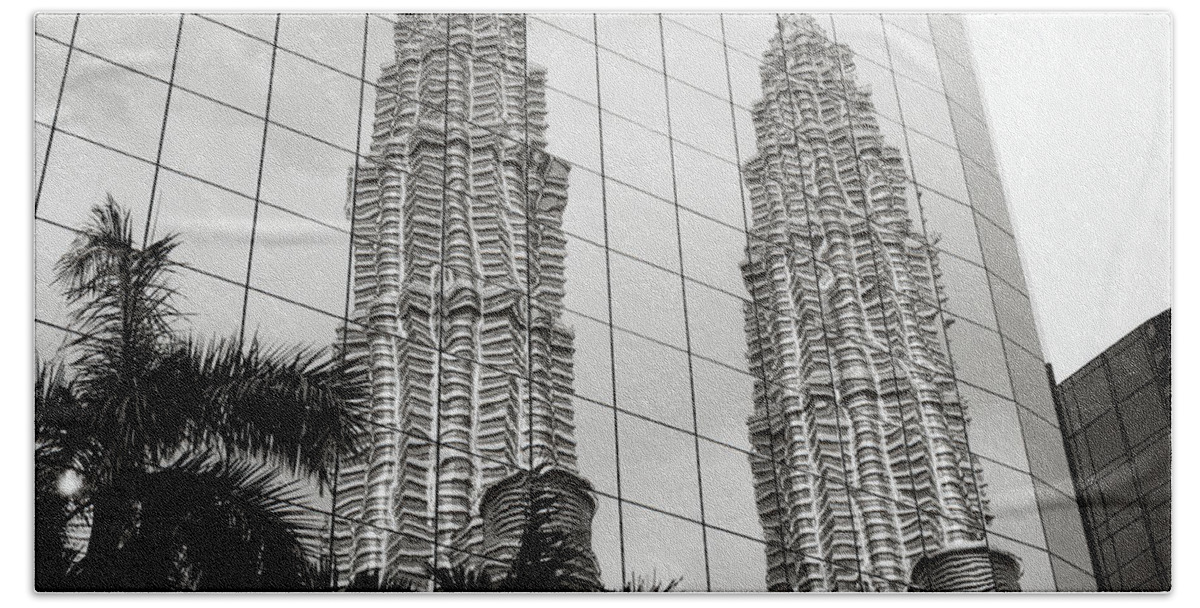Petronas Towers Beach Sheet featuring the photograph Petronas Towers Reflection #2 by Shaun Higson