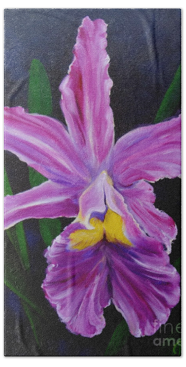 Purple Orchid Beach Towel featuring the painting Purple Orchid #2 by Jenny Lee