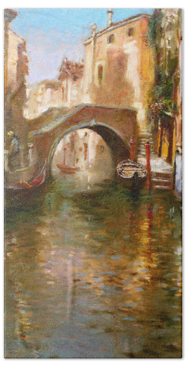 Romance Beach Towel featuring the painting Romance in Venice by Ylli Haruni