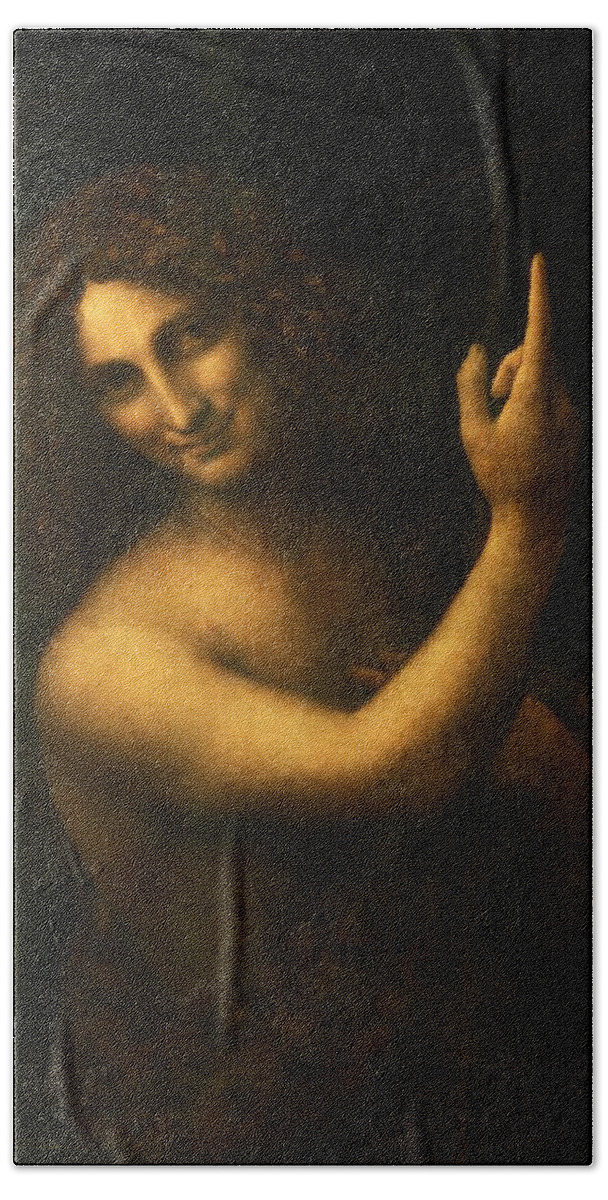 Saint John The Baptist Beach Towel featuring the painting Saint John the Baptist #5 by Leonardo da Vinci