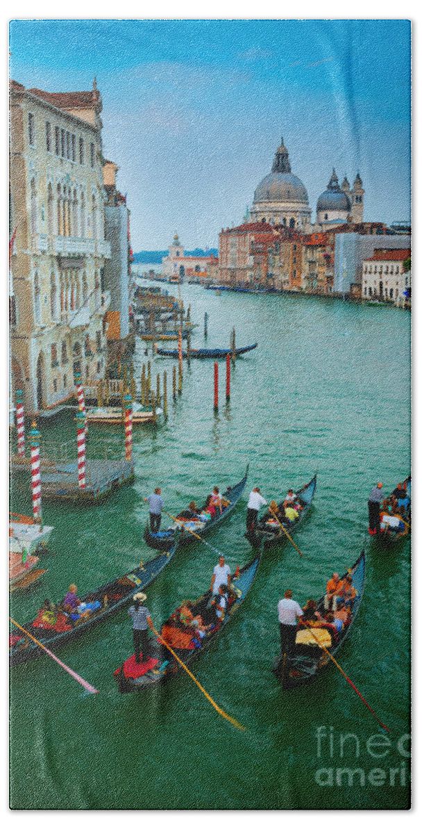 Canal Grande Beach Towel featuring the photograph Six Gondolas by Inge Johnsson