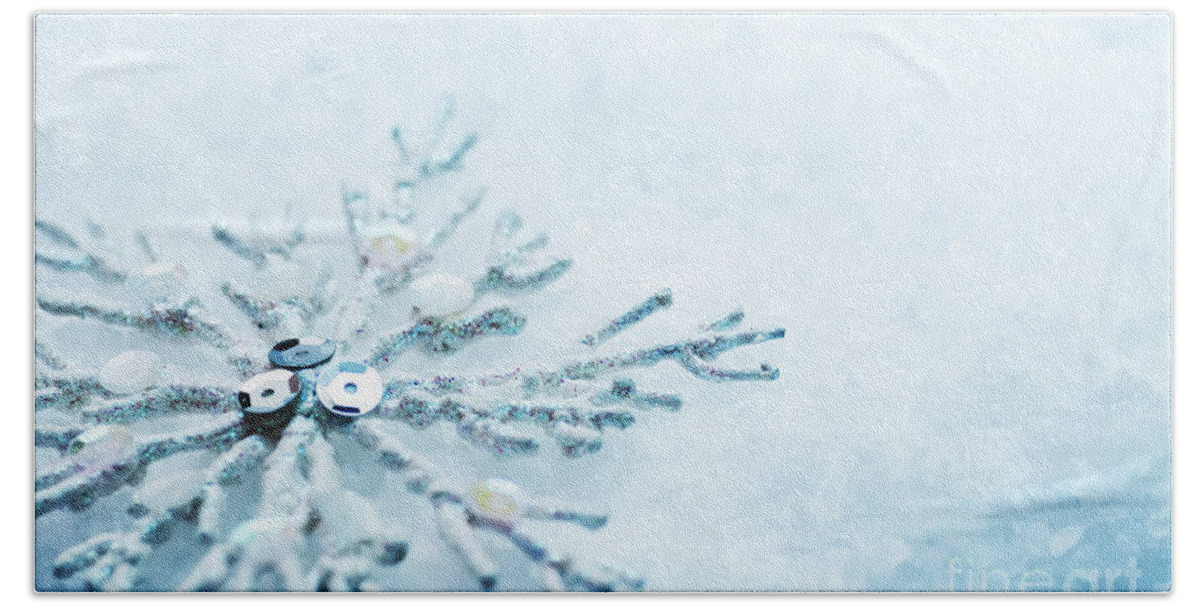 Snow Beach Towel featuring the photograph Snowflake in snow #2 by Michal Bednarek