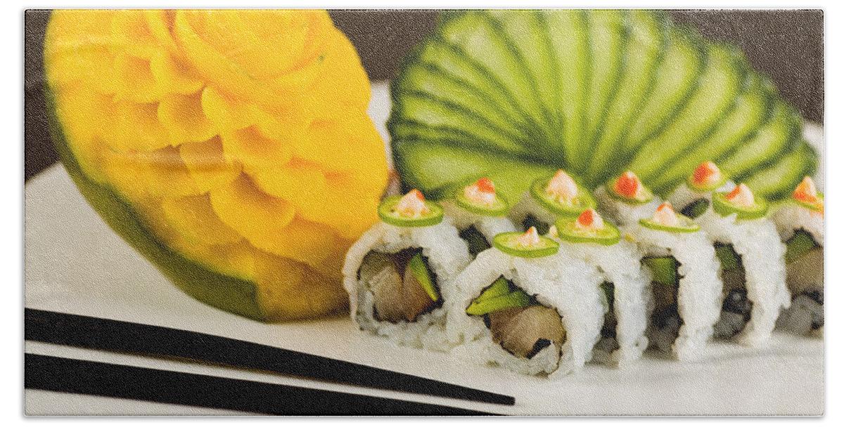 Asian Beach Towel featuring the photograph Spicy Tuna Roll by Raul Rodriguez
