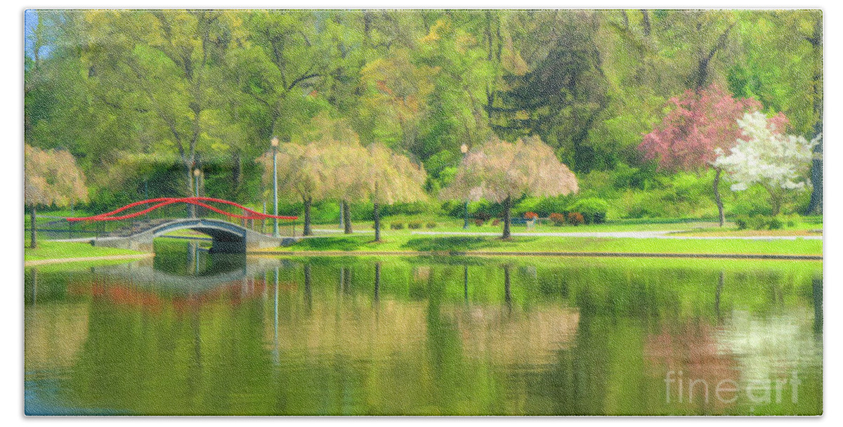 Lakes Beach Sheet featuring the photograph Springtime Reflections by Geoff Crego