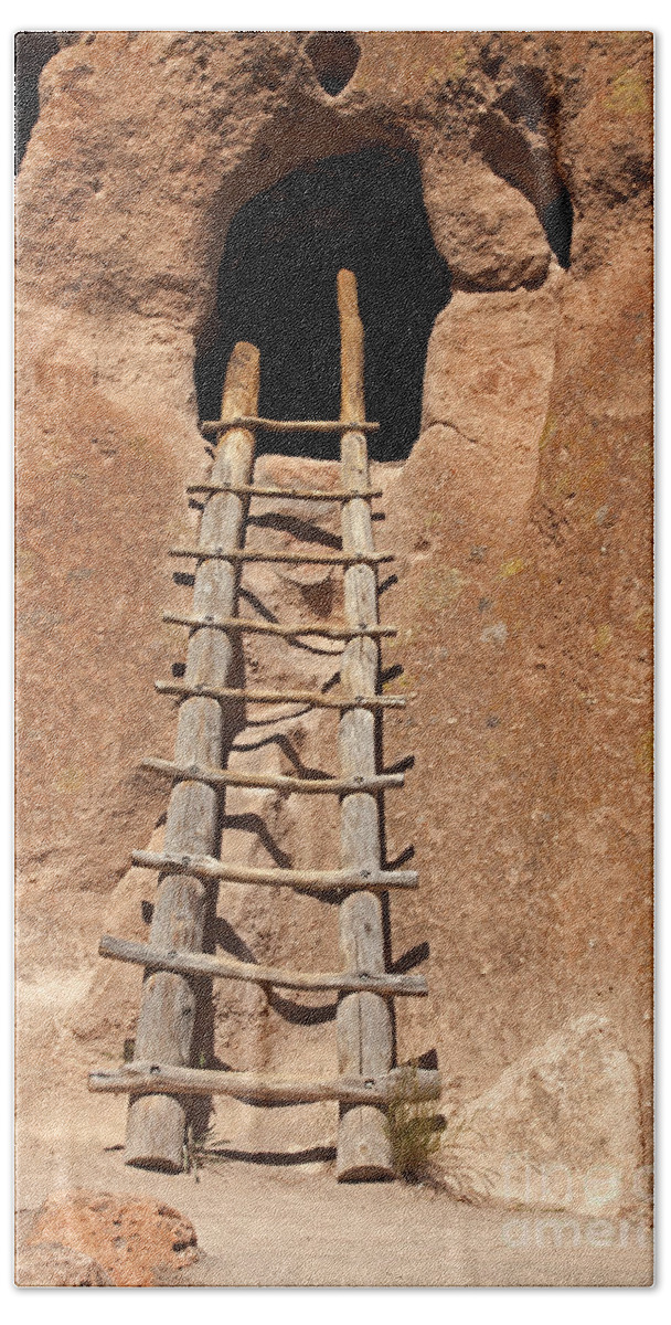 Afternoon Beach Towel featuring the photograph Talus House Front Door Bandelier National Monument #2 by Fred Stearns