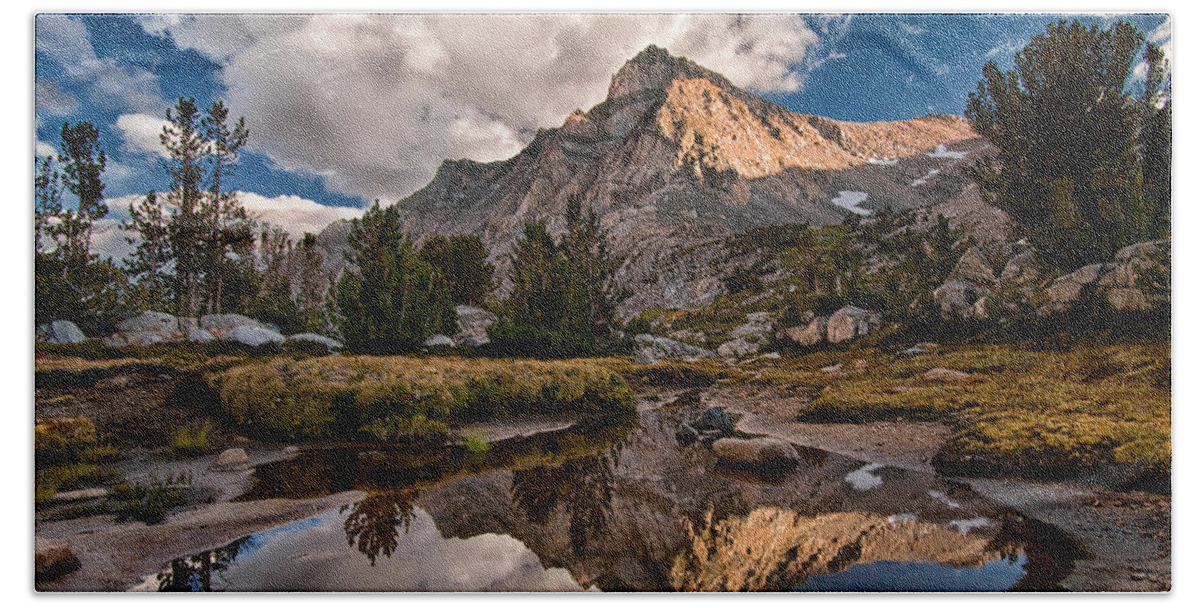 Mountains Beach Towel featuring the photograph Tarn Reflection #1 by Cat Connor
