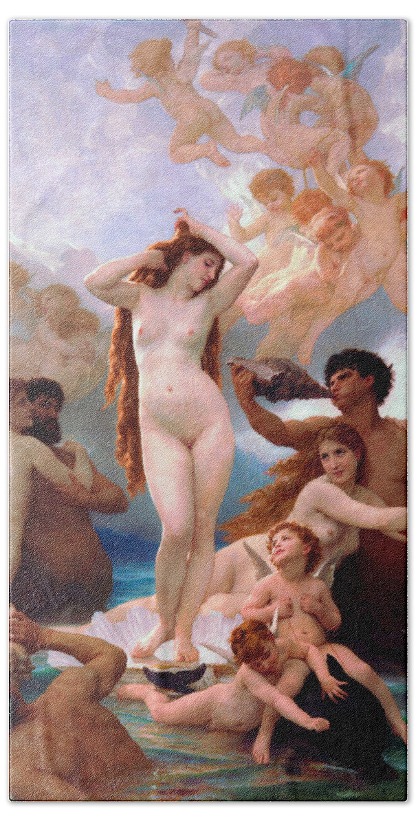 The Birth Of Venus Beach Towel featuring the painting The Birth of Venus #4 by William-Adolphe Bouguereau