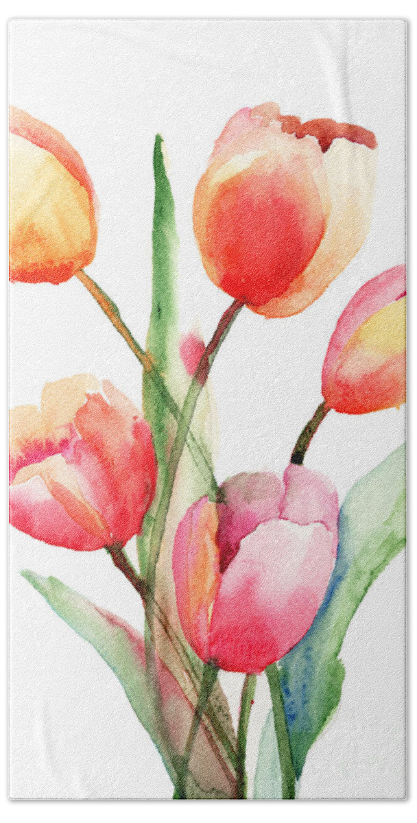 Backdrop Beach Sheet featuring the painting Tulips flowers #2 by Regina Jershova