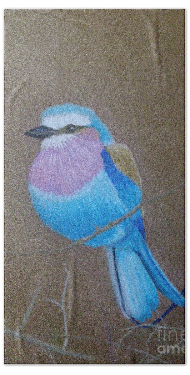 African Bird Beach Sheet featuring the pastel Violet-breasted Roller Bird by Lynn Quinn