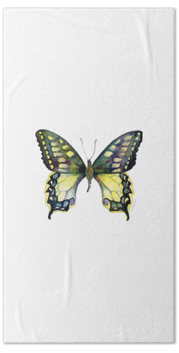 Blue Beach Towel featuring the painting 20 Old World Swallowtail Butterfly by Amy Kirkpatrick
