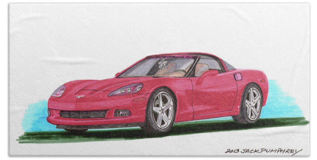 Watercolor Art By Jack Pumphrey Of The 2007 Chevrolet Corvette C 6 Which Is A Sports Car Produced By The Chevrolet Division Of General Motors Introduced For The 2005 Model Year Beach Towel featuring the painting 2007 Corvette C 6 by Jack Pumphrey