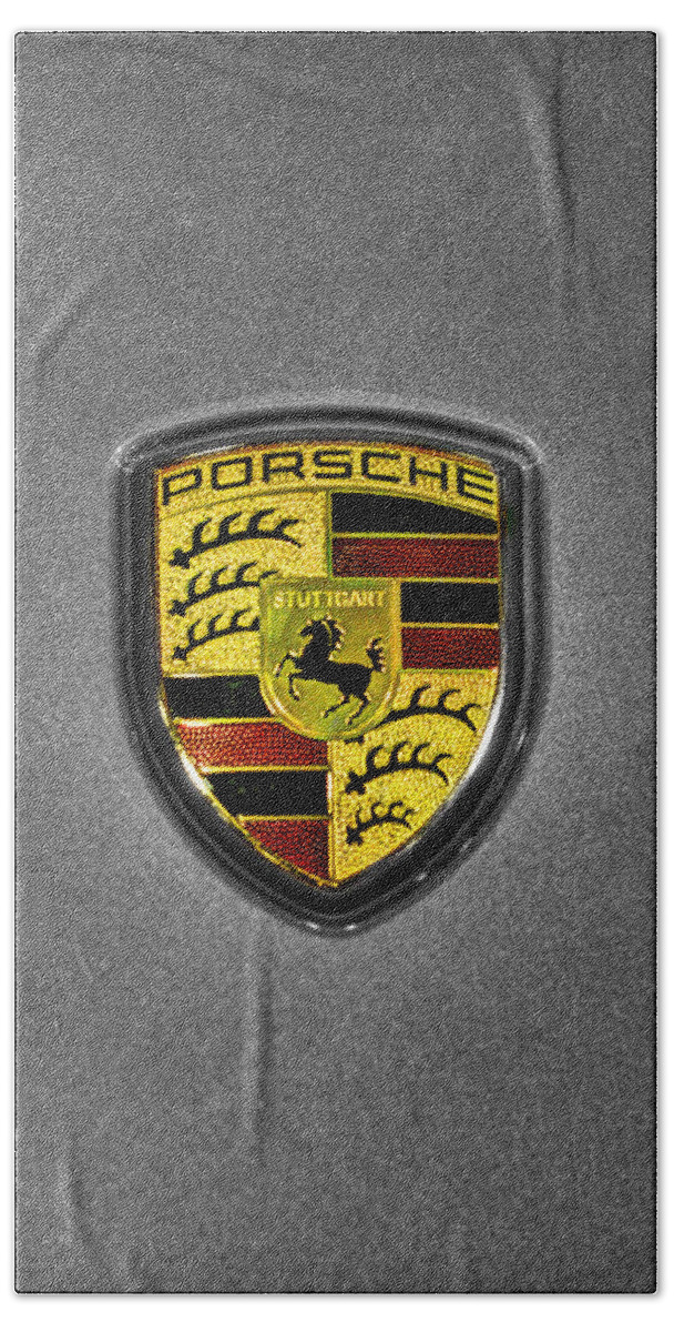 2014 Porsche 911 Carrera S Beach Towel featuring the photograph 2014 Porsche Cayman S logo by John Straton