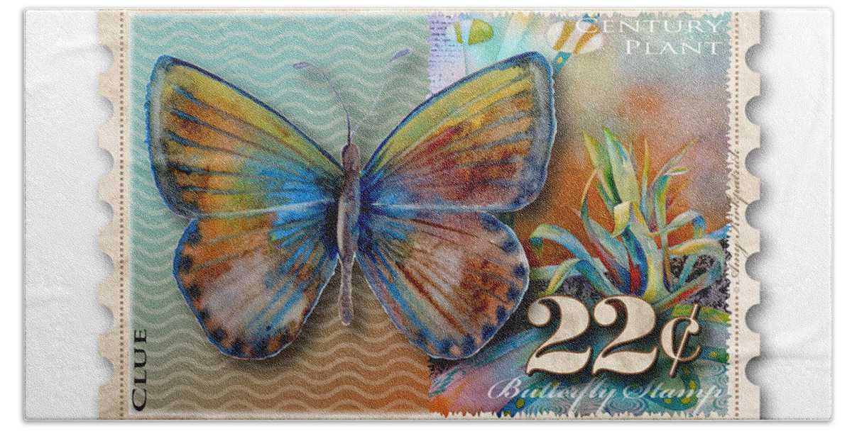 Butterfly Beach Towel featuring the painting 22 Cent Butterfly Stamp by Amy Kirkpatrick
