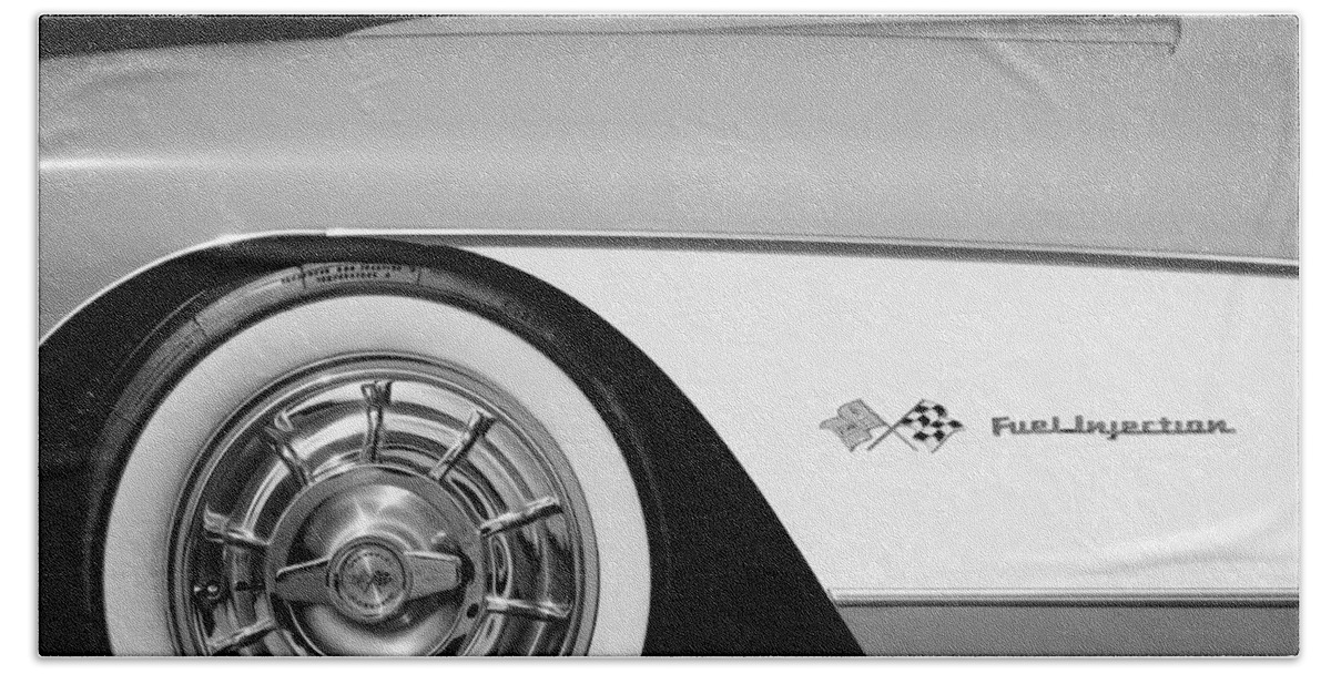 1957 Chevrolet Corvette Wheel Emblem Beach Towel featuring the photograph 1957 Chevrolet Corvette Wheel Emblem #3 by Jill Reger