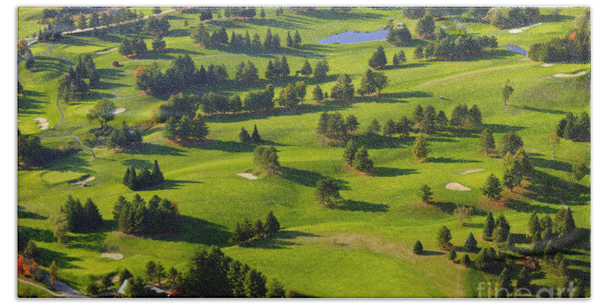 New England Beach Towel featuring the photograph Aerial image of a golf course. #3 by Don Landwehrle