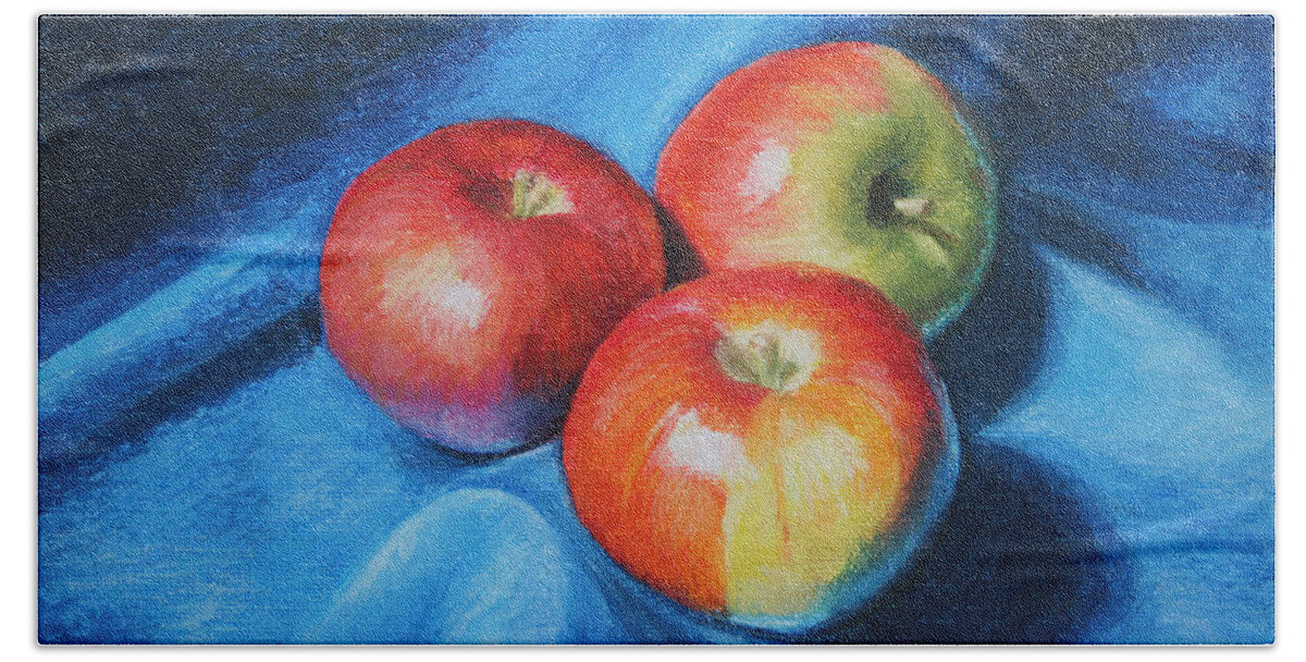 Oil Pastel Beach Sheet featuring the painting 3 Apples by Marna Edwards Flavell