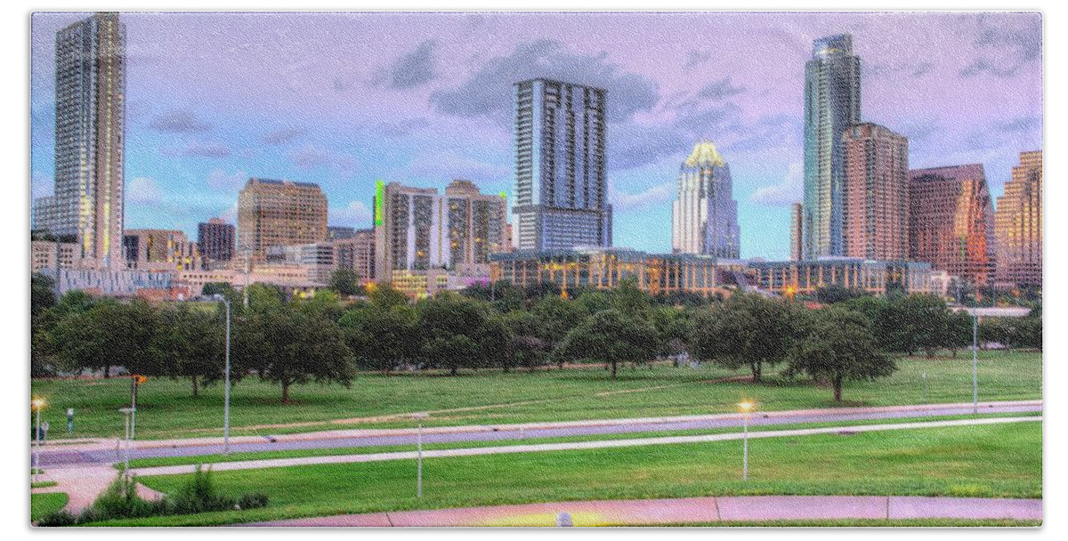 Skyline Beach Towel featuring the photograph Austin At Twilight by Dave Files