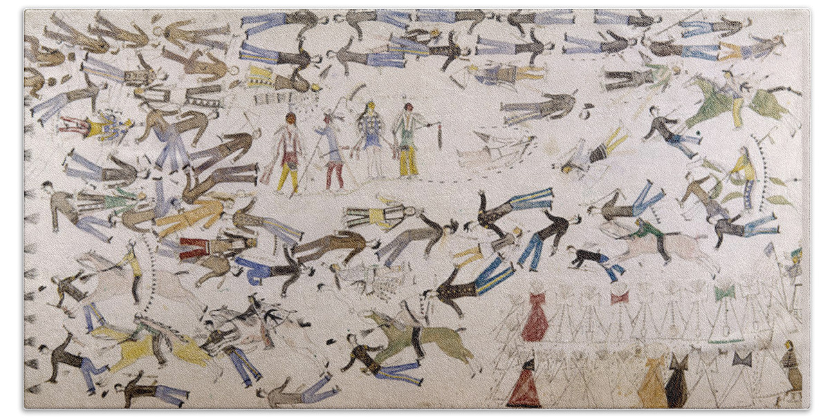 1876 Beach Towel featuring the painting Battle Of Little Bighorn by Granger