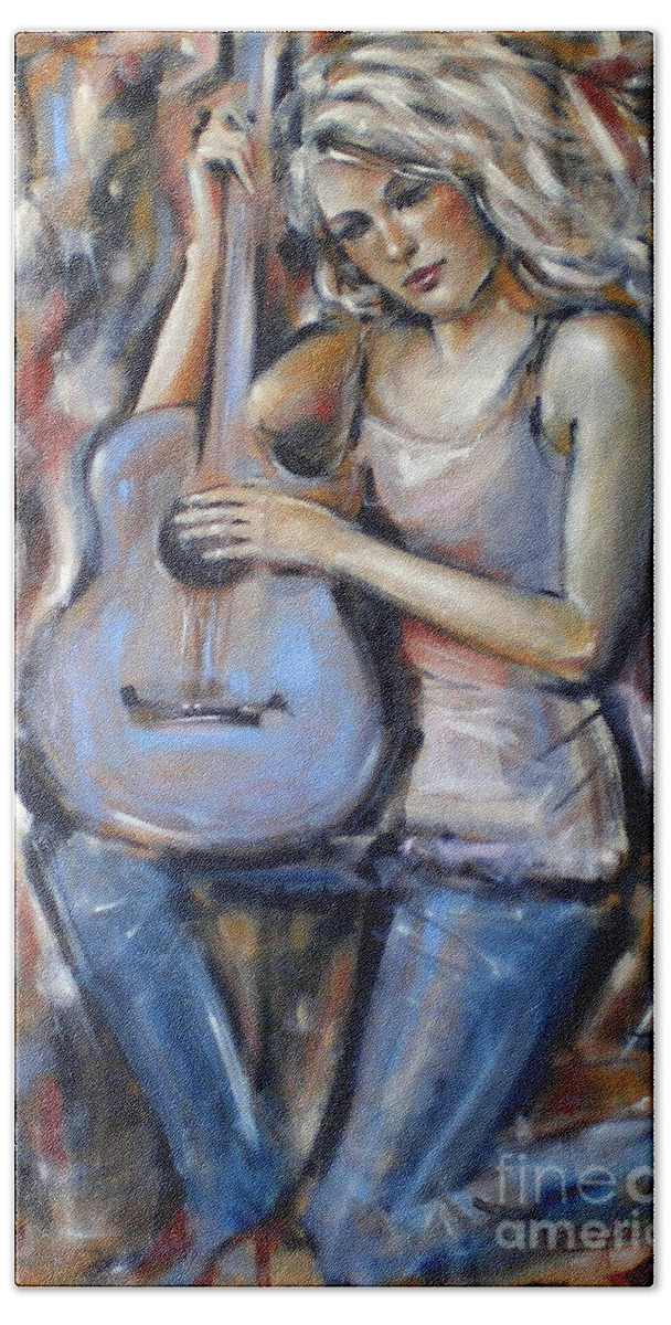 Blue Beach Towel featuring the painting Blue Guitar 010709 #1 by Selena Boron
