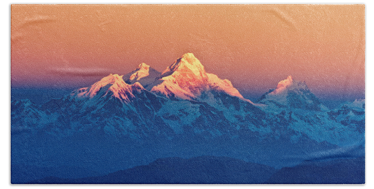 Fog Beach Towel featuring the photograph Himalayan Mountains View from Mt. Shivapuri #3 by U Schade