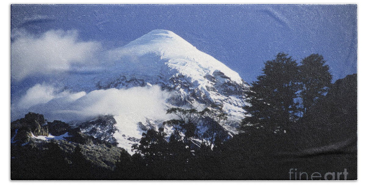 Argentina Beach Towel featuring the photograph Lanin volcano #1 by James Brunker