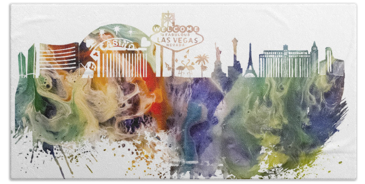 Las Vegas Beach Towel featuring the digital art Las Vegas Nevada Skyline #3 by Justyna Jaszke JBJart