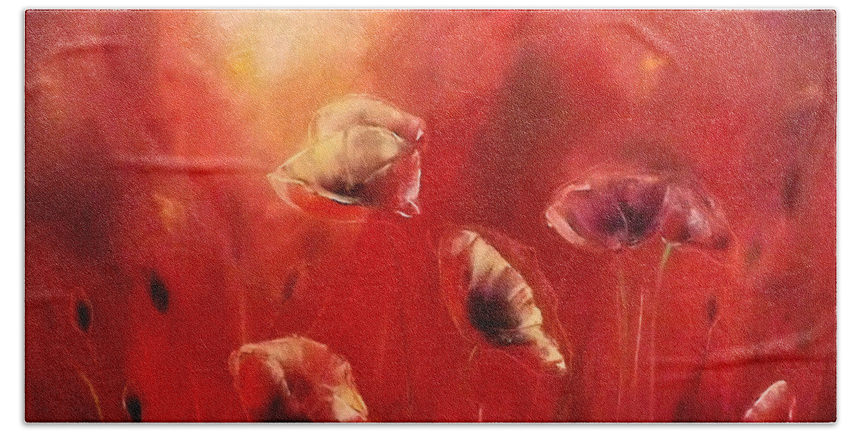 Flowers Beach Towel featuring the painting Poppies by Gina De Gorna