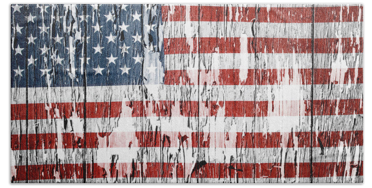 Flag Beach Towel featuring the photograph American flag grunge effect by Les Cunliffe