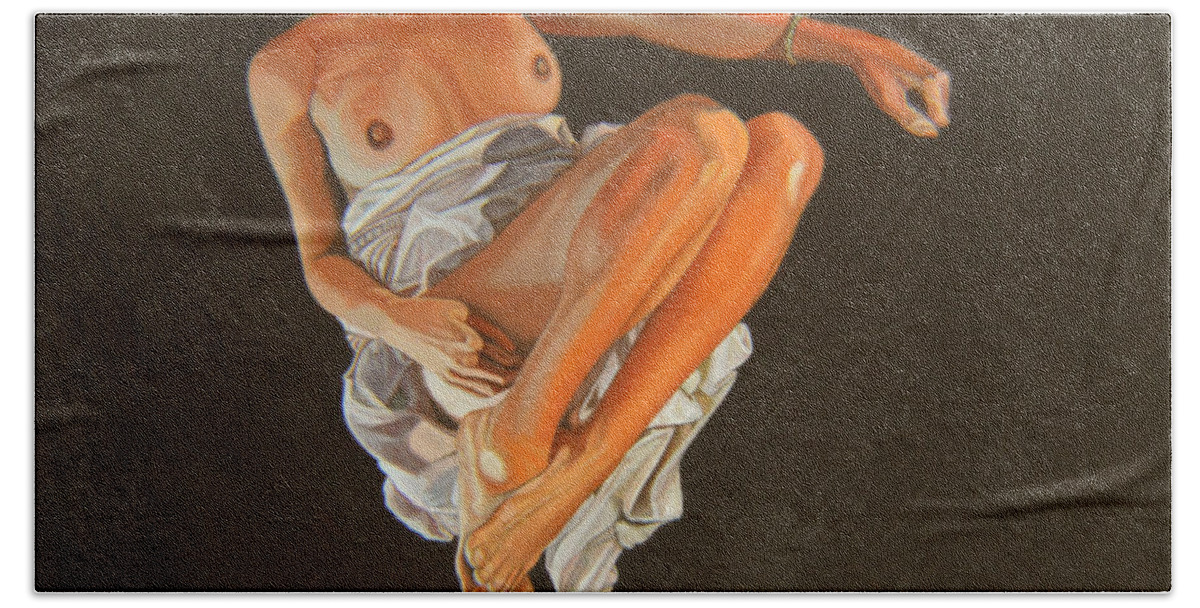 Semi-nude Beach Towel featuring the painting 4 30 Am by Thu Nguyen
