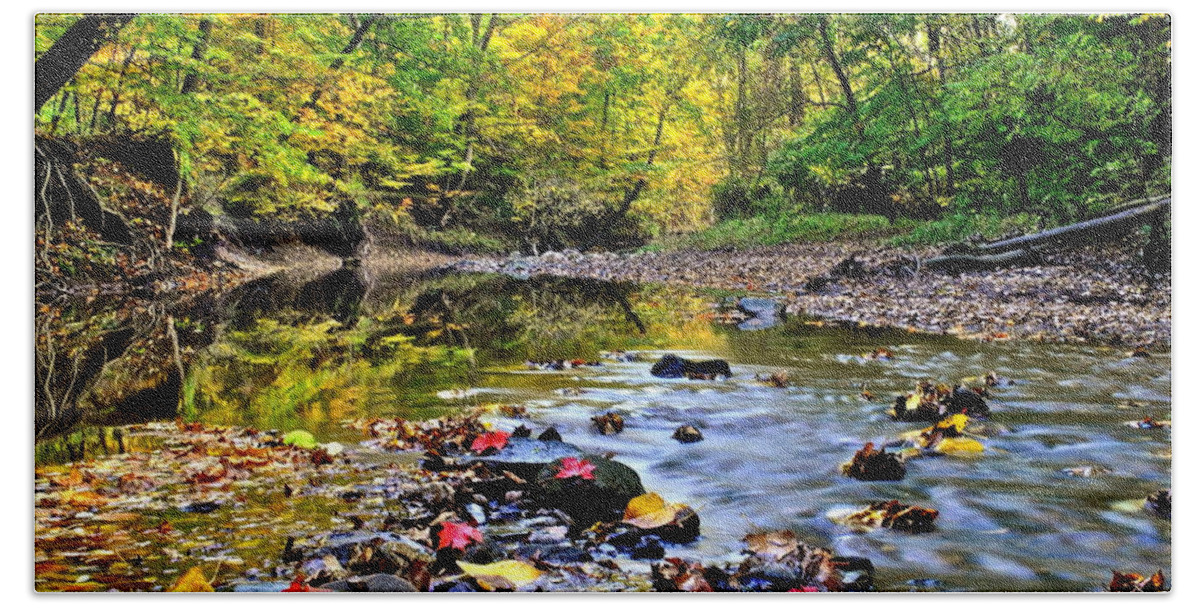 Autumn Beach Towel featuring the photograph Babbling Brook by Frozen in Time Fine Art Photography